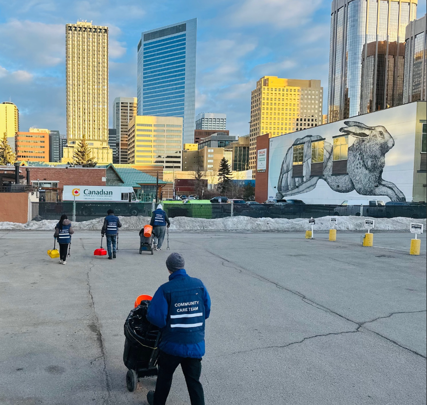 Cleaning worker maintaining a public space